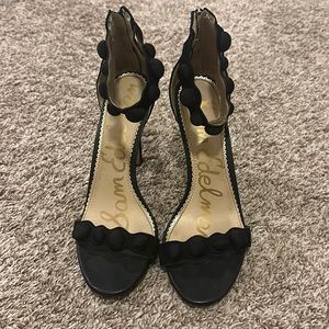 Same Edelman Addison Sandal Black Suede High Heel Size 8.5 US